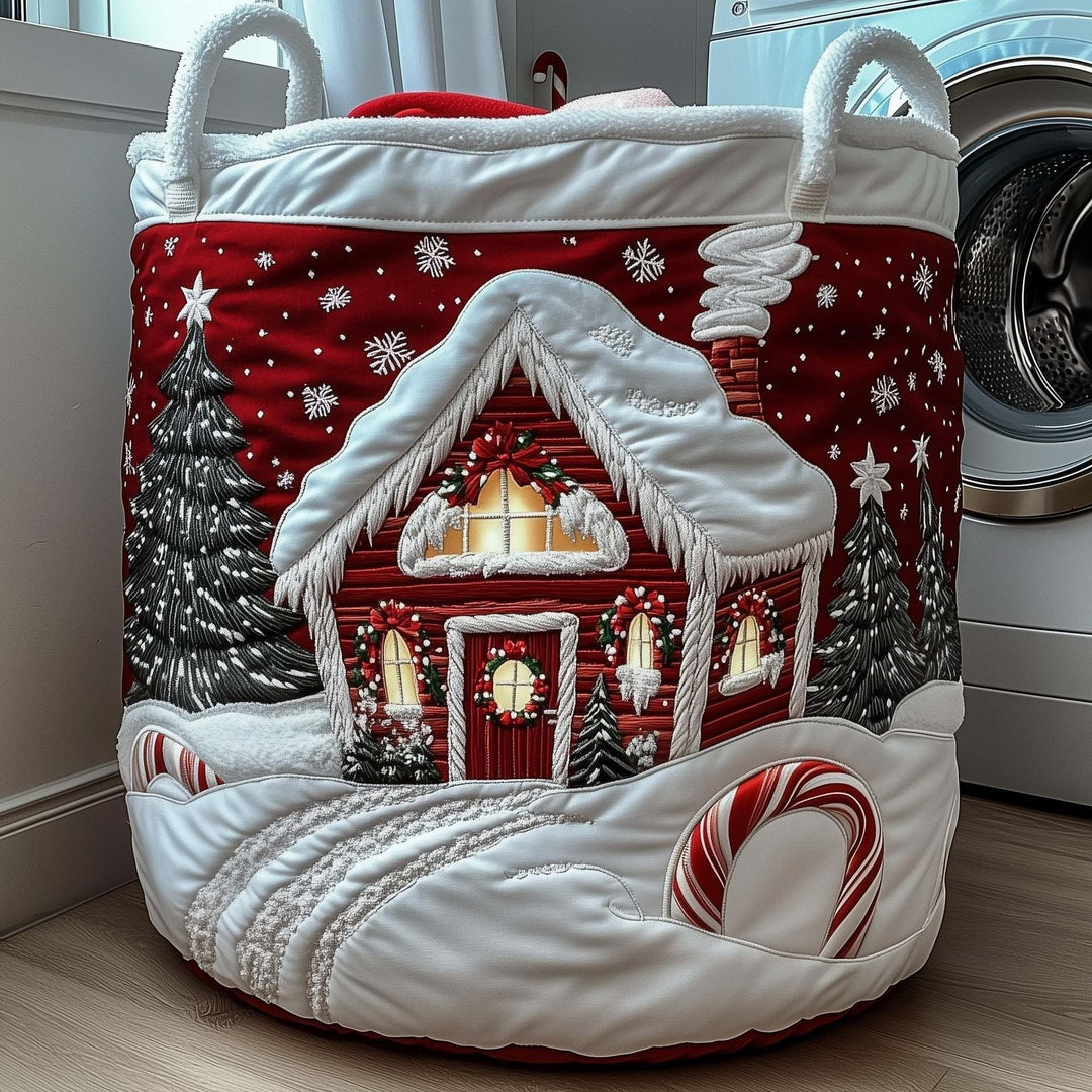 Crimson Christmas Cabin Laundry Basket