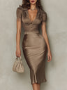 Cecilia | Striped Satin Blouse & Lace Fishtail Skirt Set