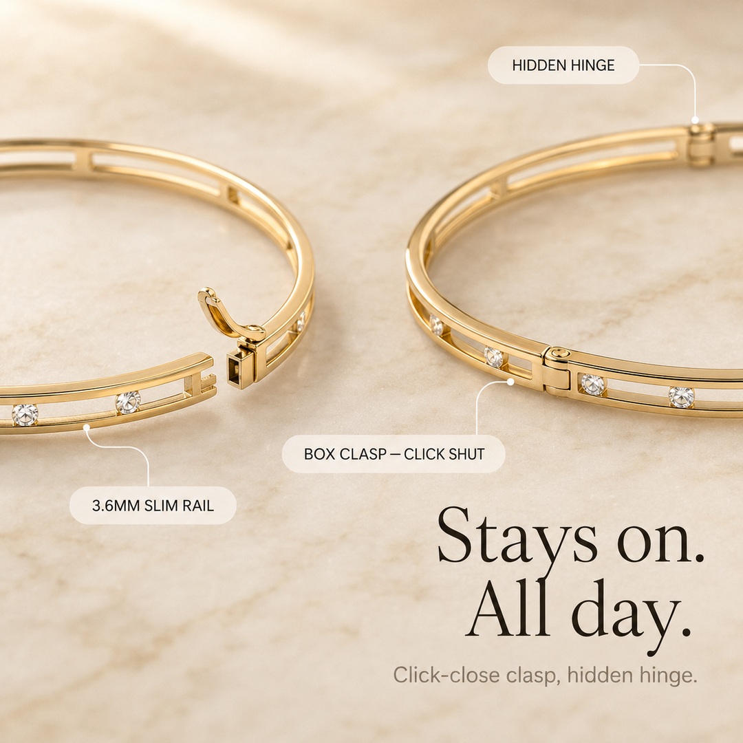Veluna – Floating Crystal Gold Bangle Bracelet for Women