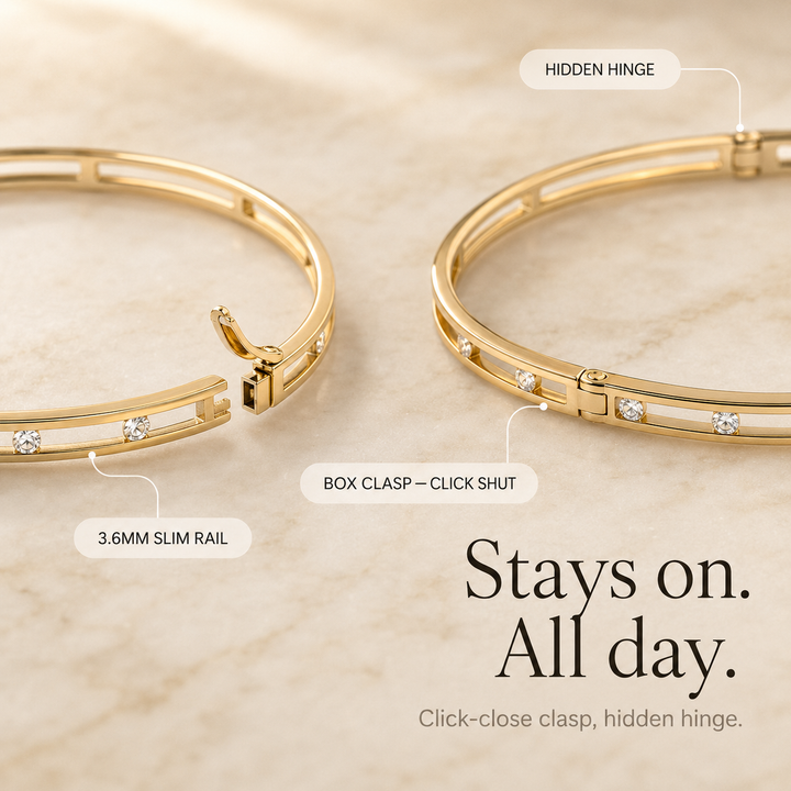 Veluna – Floating Crystal Gold Bangle Bracelet for Women