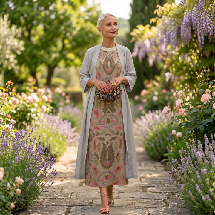 Victoria - Printed Maxi Dress with Matching Layer