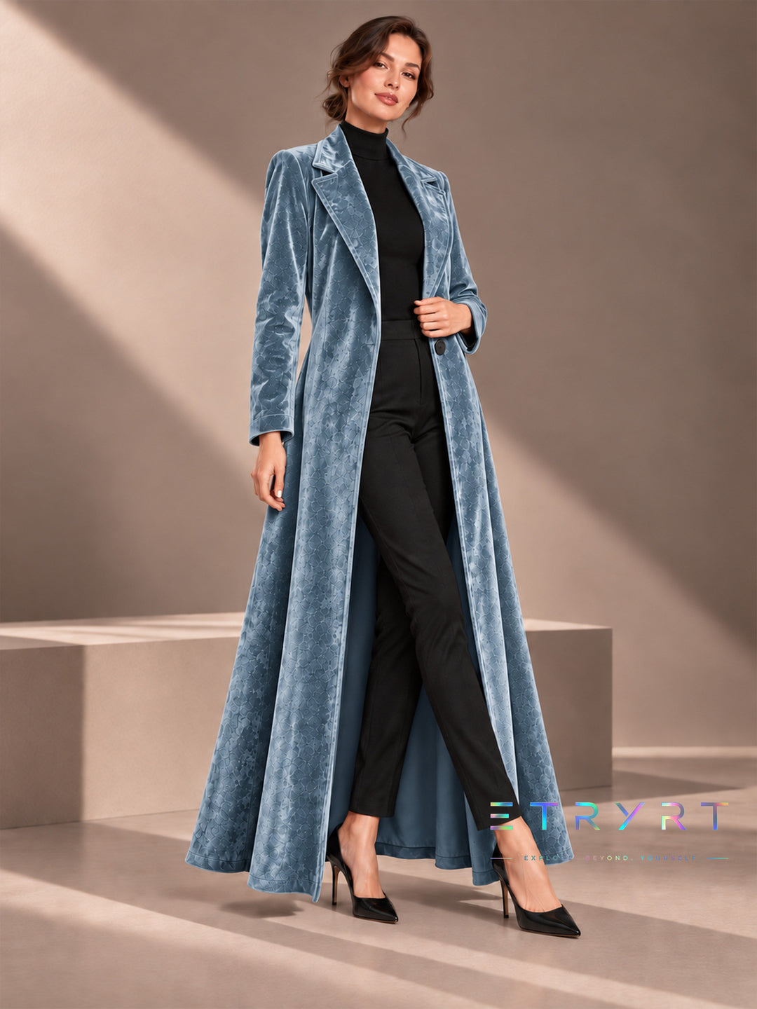 Beatrice | Velvet Open-Front Maxi Coat
