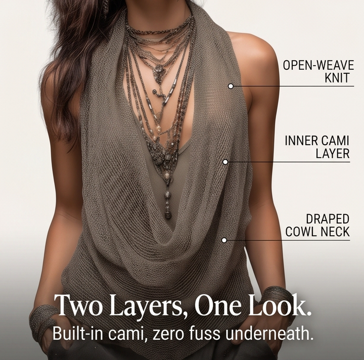 Lunessa – Draped Cowl-Neck Knit Halter Top