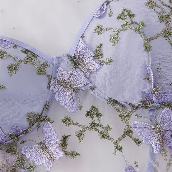 Papielle - Butterfly Embroidery Mesh Nightdress Set