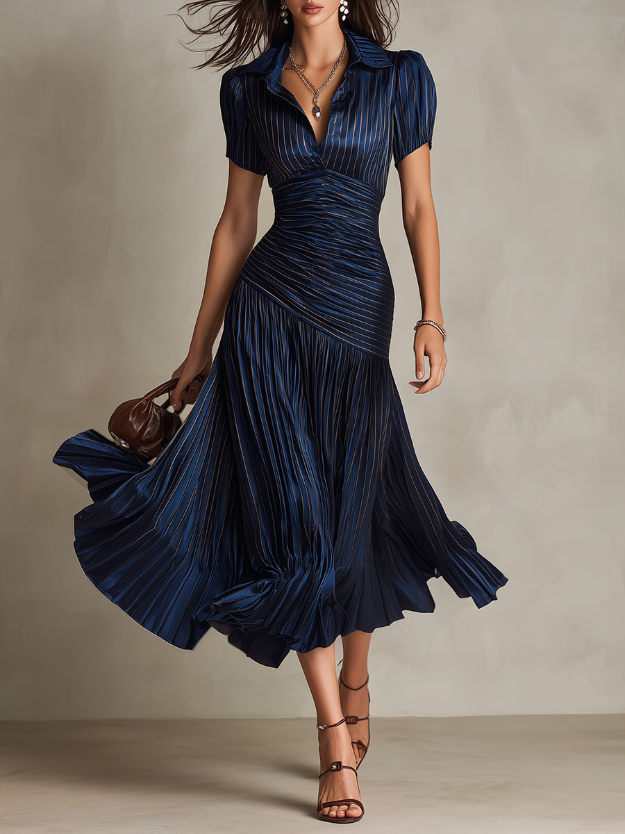 Valentina | Retro Striped Satin Midi Dress
