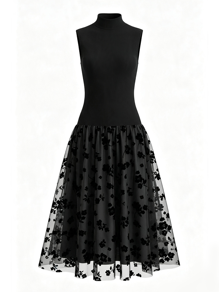 Addie | Flocked Knit High-Neck Maxi Dress