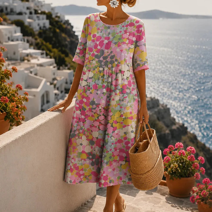 Soleia – Watercolor print flowing midi dress with pockets