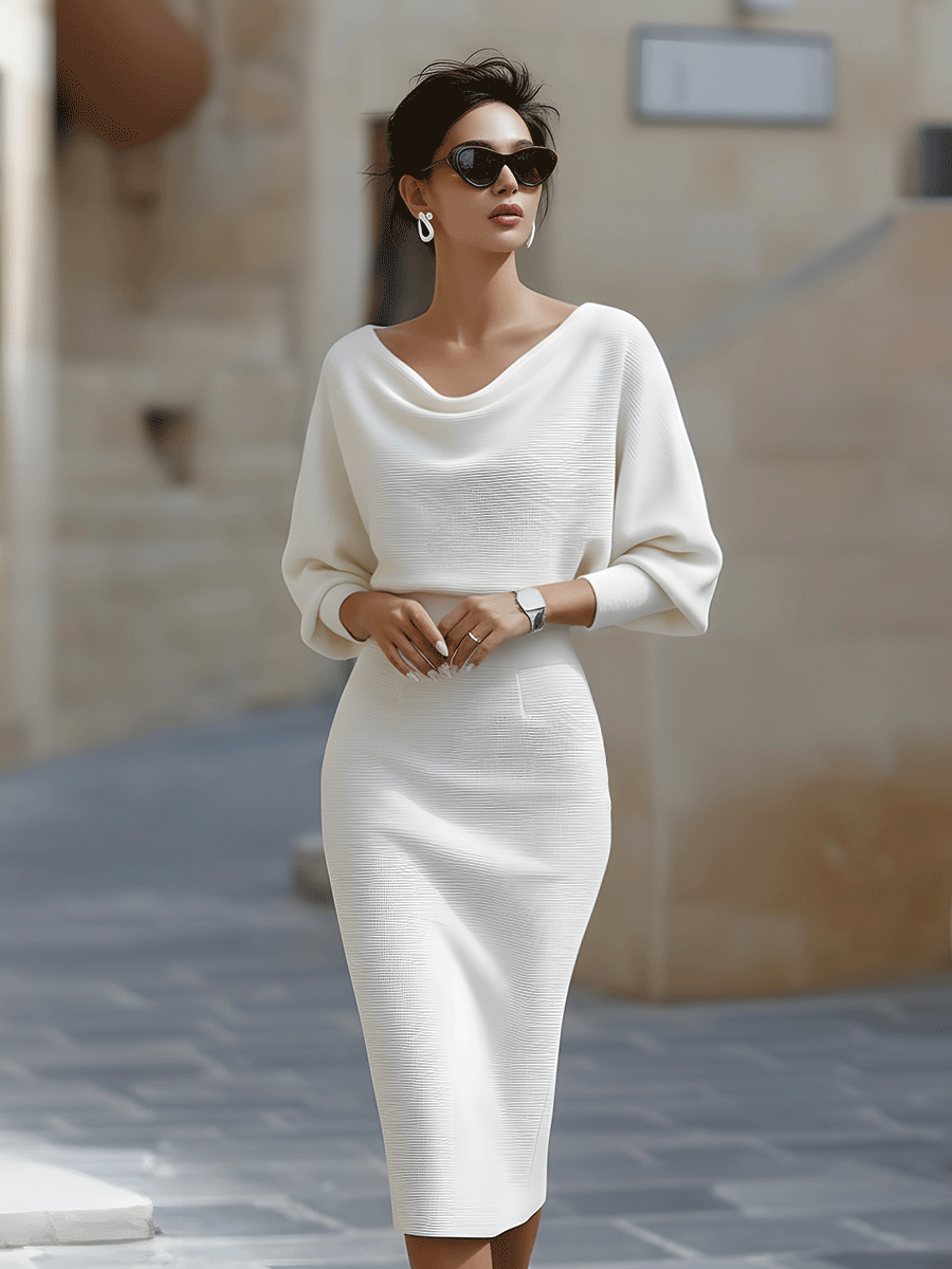 Lydia | Draped Batwing-Sleeve Dress for Women