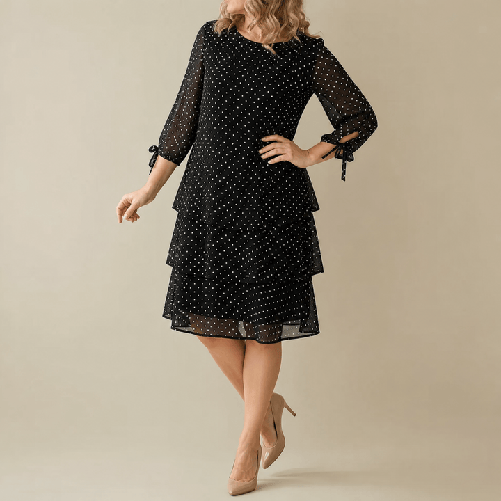 Florenne - Layered Chiffon Polka Dot Dress