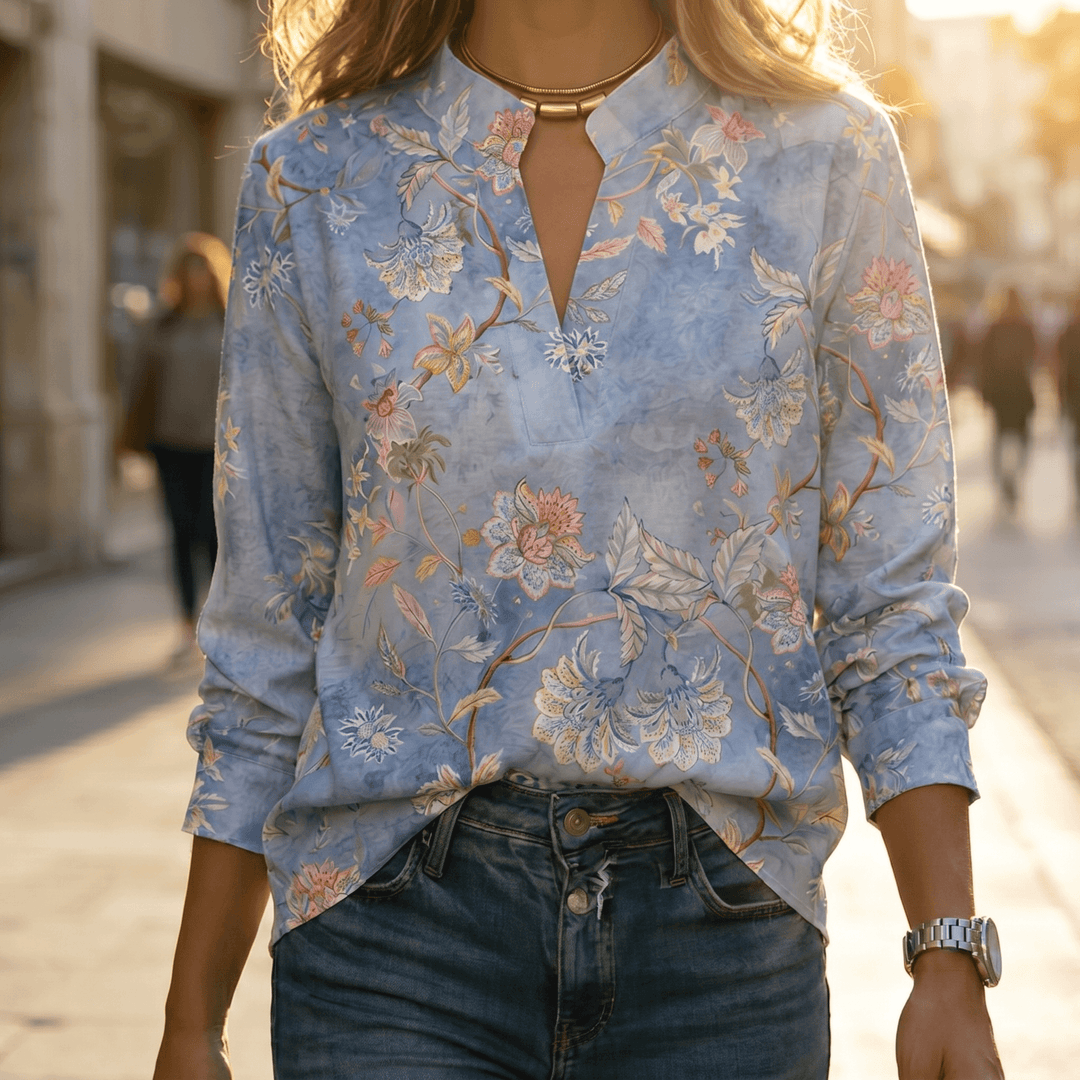 Florenza – Watercolor Floral V-Neck Blouse