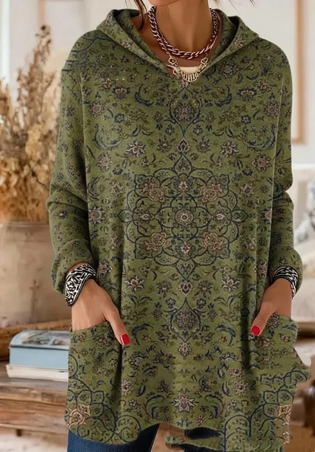 Alice - Retro Ethnic Print Hooded Tunic