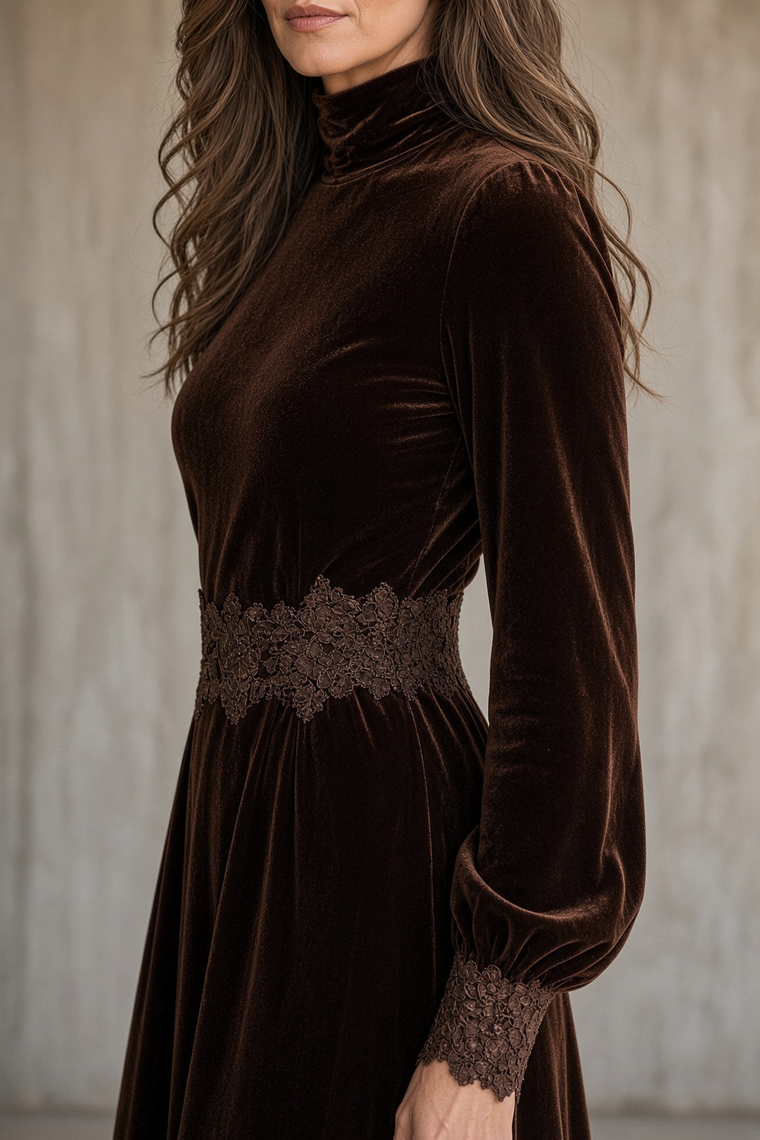 Rowena | Velvet &amp; Lace Long-Sleeve Maxi Dress