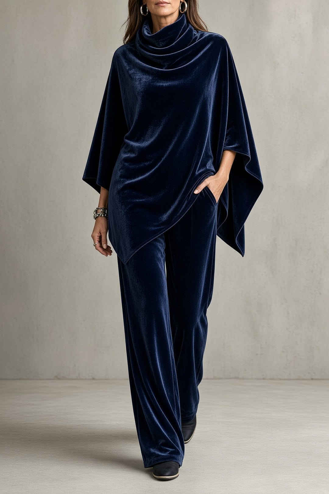 Romilly | Velvet Cowl-Neck Poncho &amp; Wide-Leg Pant Set