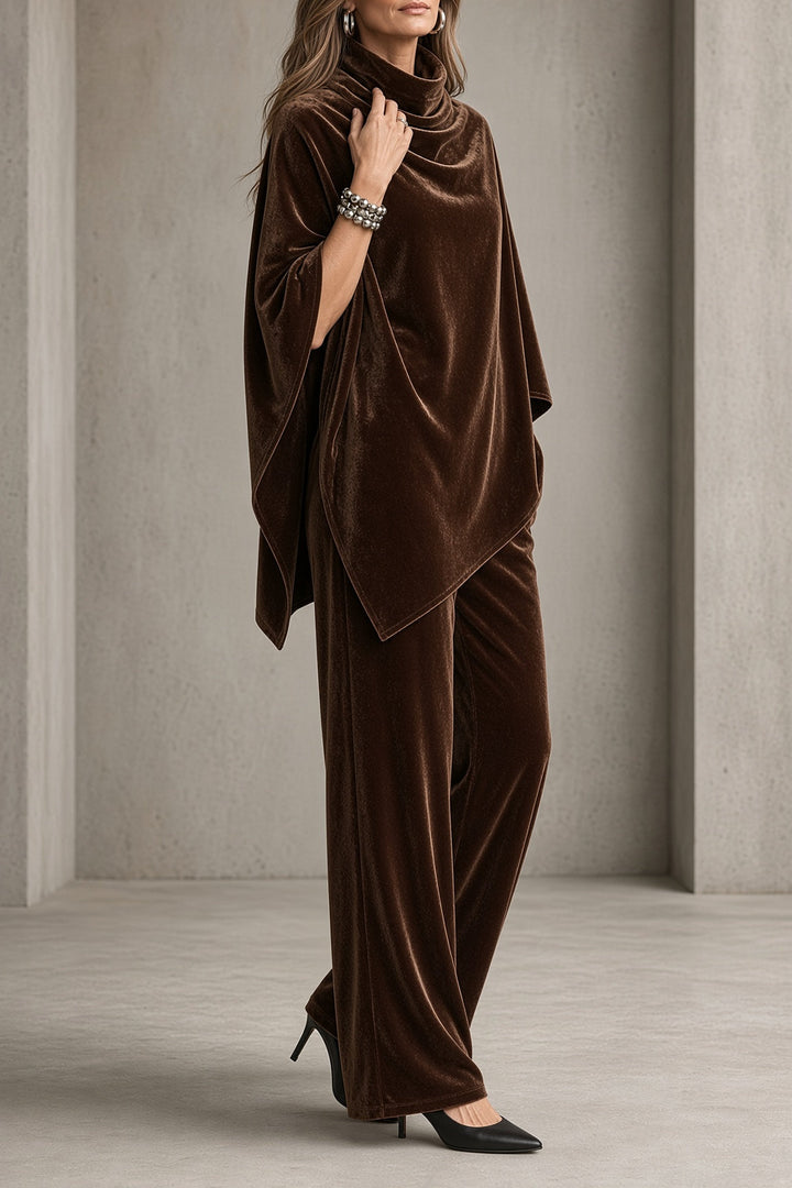 Romilly | Velvet Cowl-Neck Poncho &amp; Wide-Leg Pant Set