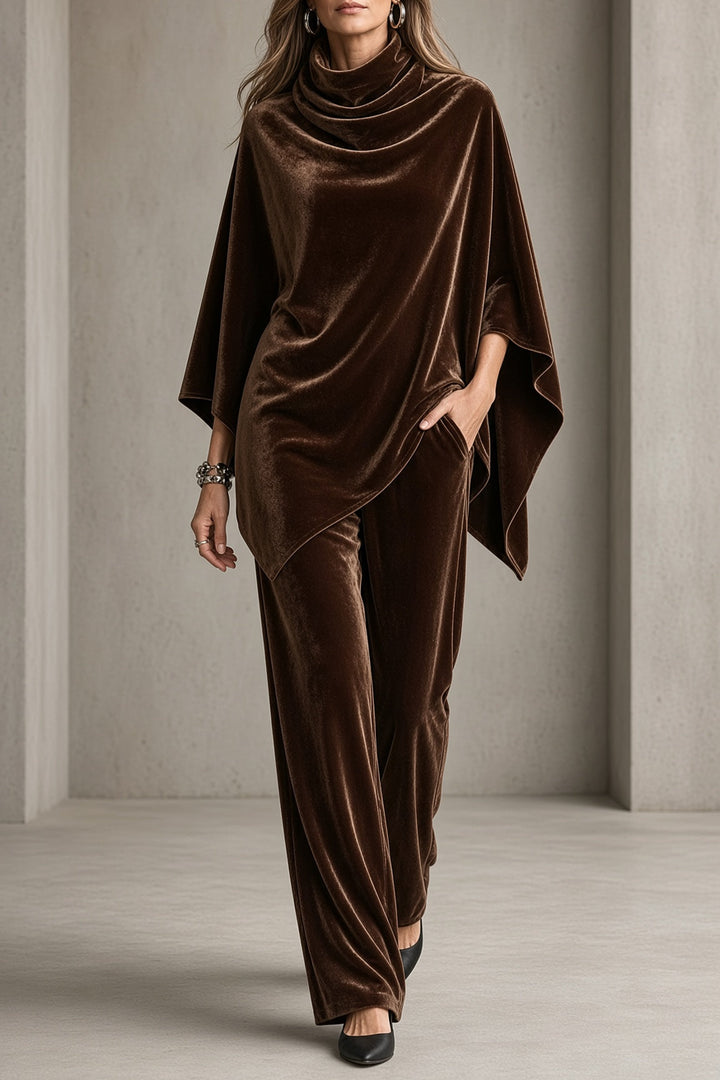Romilly | Velvet Cowl-Neck Poncho &amp; Wide-Leg Pant Set
