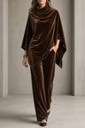 Romilly | Velvet Cowl-Neck Poncho & Wide-Leg Pant Set