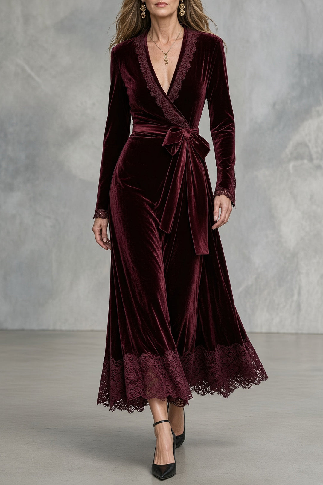 Riley | Velvet Lace Wrap Dress