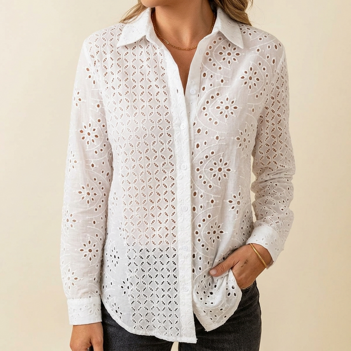 Florelle – Embroidered Eyelet Button Blouse