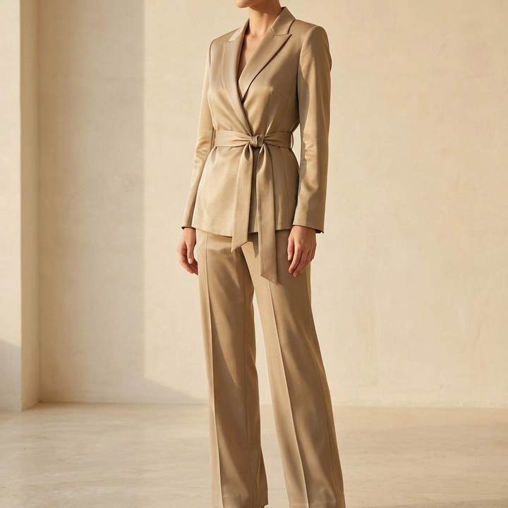 Ellara – Wrap Tie Blazer &amp; Wide Leg Pants Set