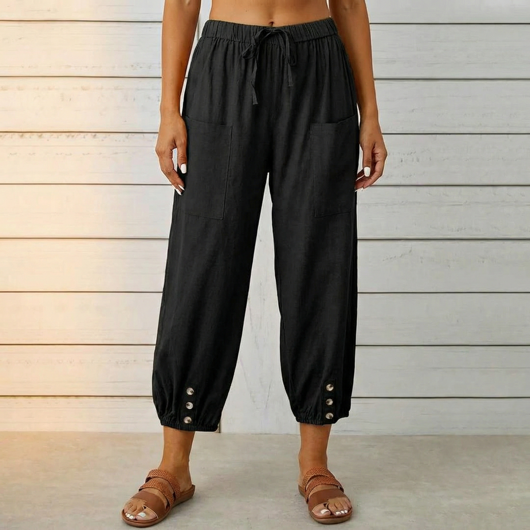 Breezlin – Lightweight Summer Capris with Button Hem