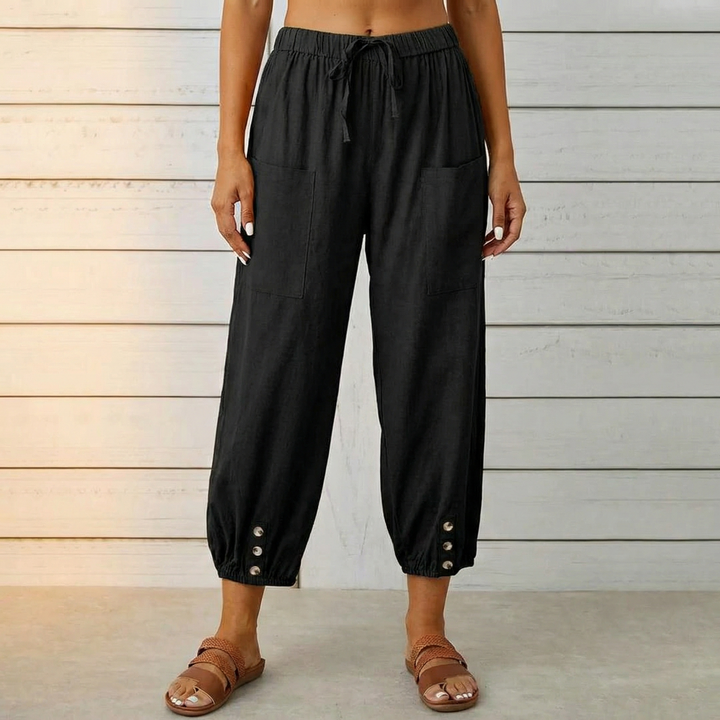 Breezlin – Lightweight Summer Capris with Button Hem