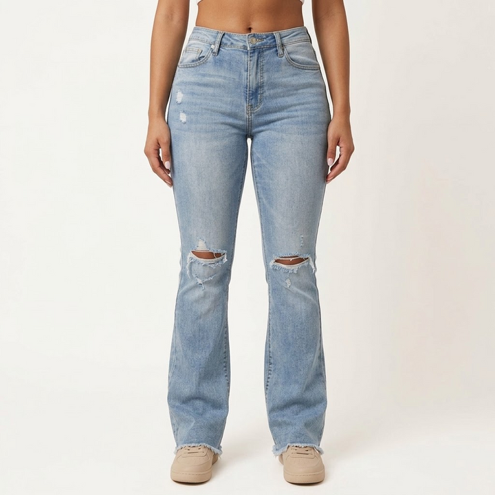 Denara – High Waist Ripped Flare Jeans