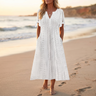Florenza – Women's Eyelet Midi Dress with Tie-Bow Sleeves