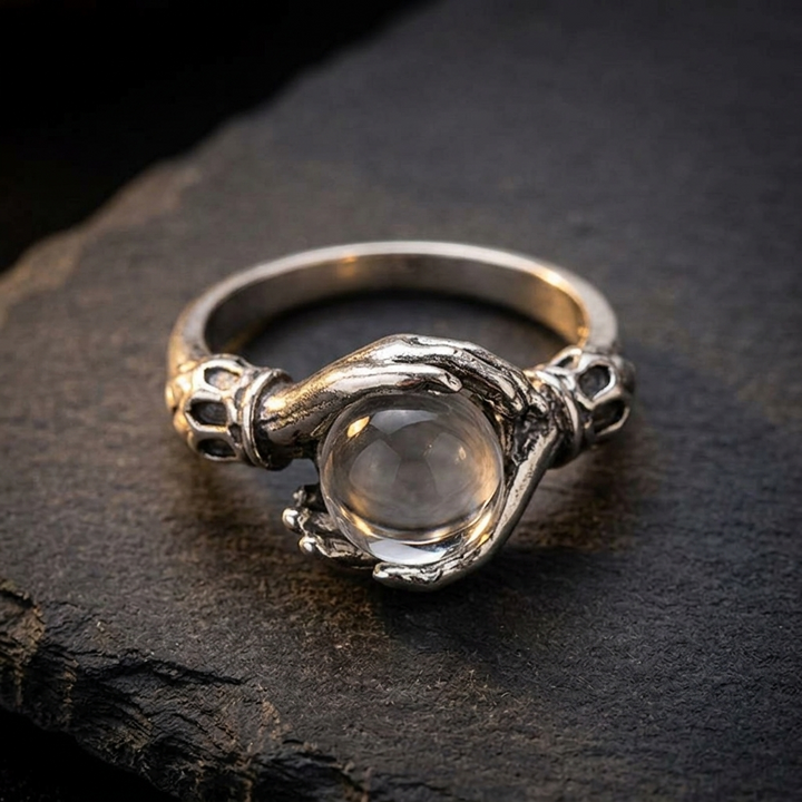 Orbivra – Gothic crystal ball statement ring