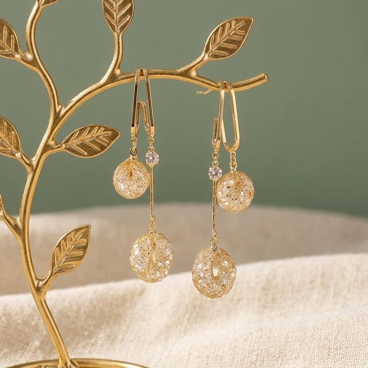 Lunavia – Woven Gold Crystal Drop Earrings