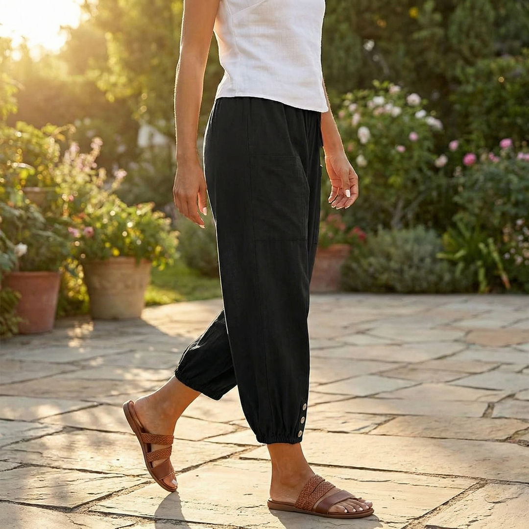 Breezlin – Lightweight Summer Capris with Button Hem