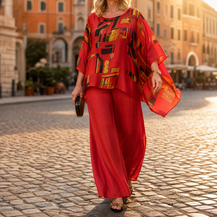Vesara™ Elegant Batwing Top &amp; Wide-Leg Pants Set
