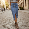 Denara – Button-Front Denim Pencil Skirt