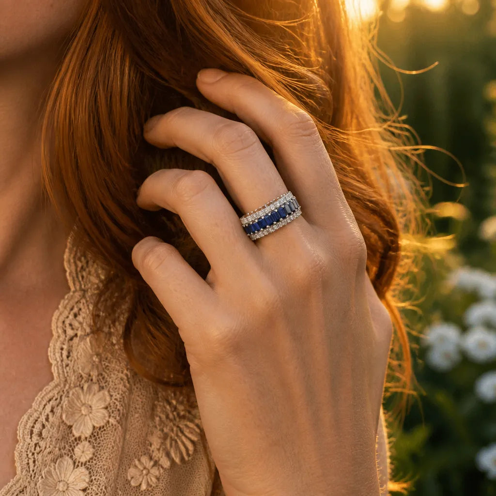 Solenne – Triple-Row Sapphire-look Eternity Band Ring for Women