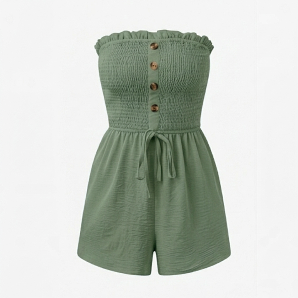 Solaire – Smocked Strapless Wide-Leg Romper