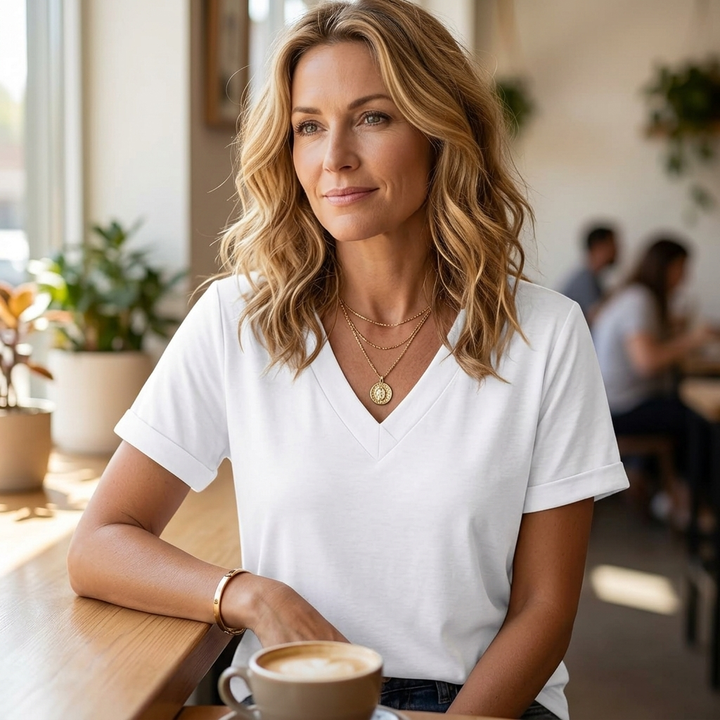Lunavia – Soft V-Neck Tee with Rolled Cuffs
