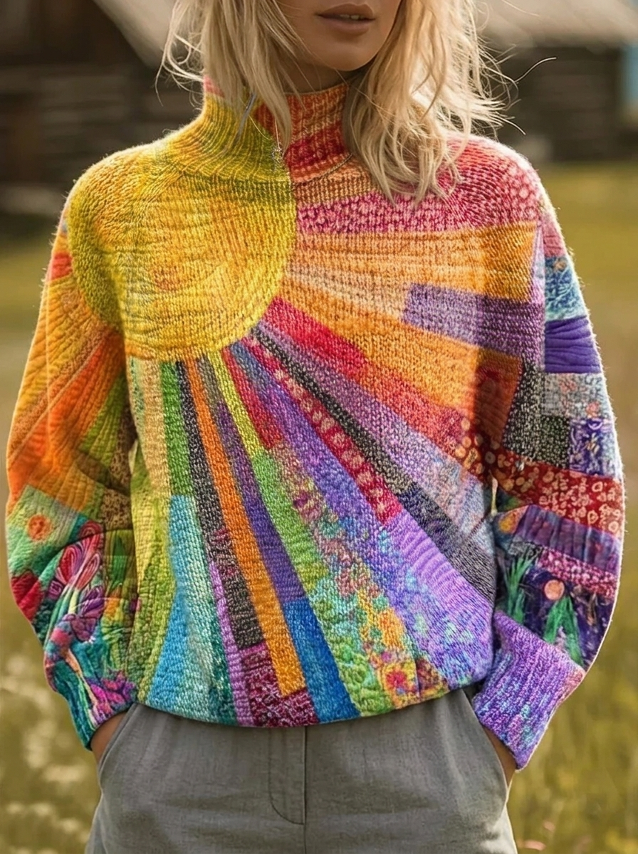 Rosalind - Retro Sunburst Print Turtleneck