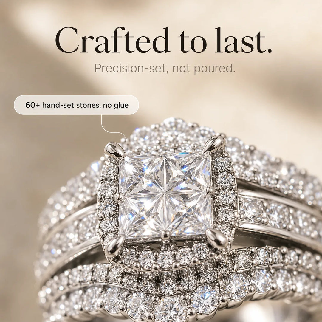Lunavia – Princess Cut Cubic Zirconia Statement Ring with Triple Pavé Band