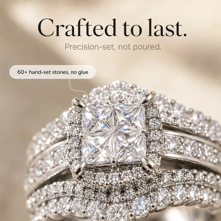 Lunavia – Princess Cut Cubic Zirconia Statement Ring with Triple Pavé Band