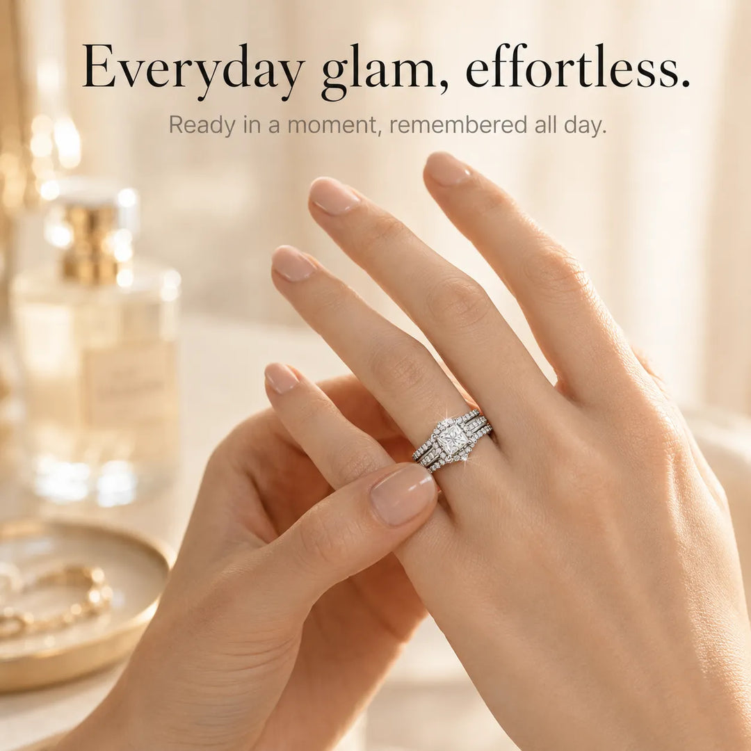 Lunavia – Princess Cut Cubic Zirconia Statement Ring with Triple Pavé Band