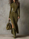 Genevieve | Suede Dress with Belt and Zipper
