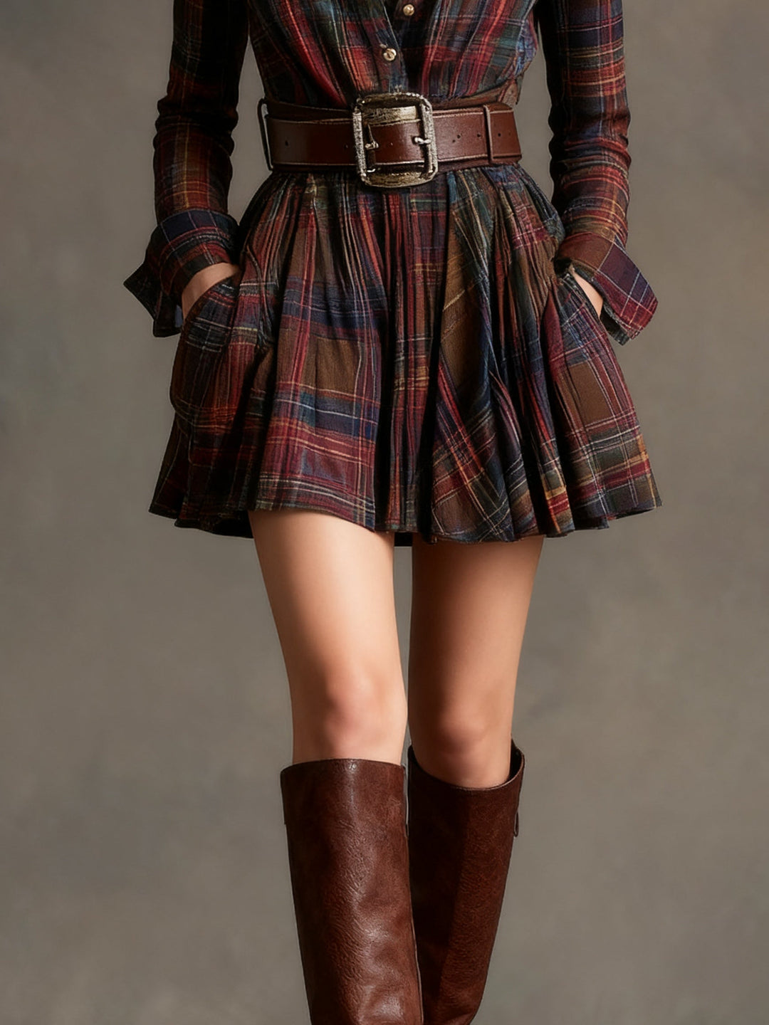 Rosie | Vintage Checked Mini Dress with Belt