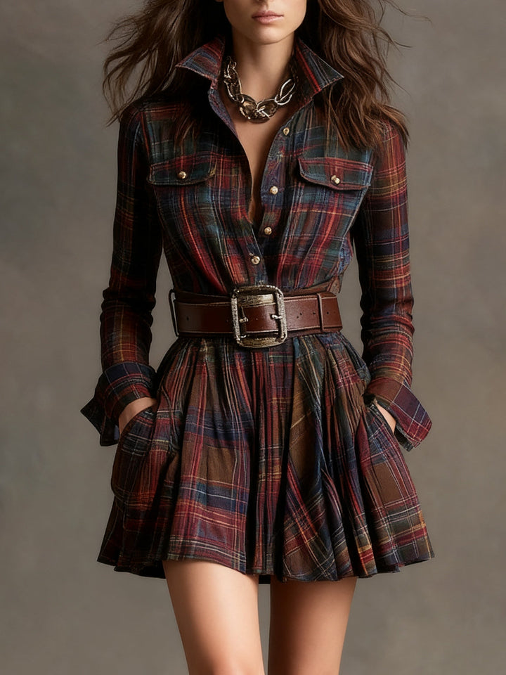 Rosie | Vintage Checked Mini Dress with Belt