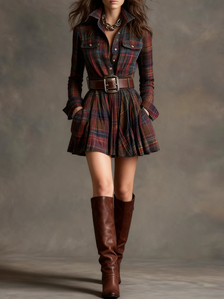 Rosie | Vintage Checked Mini Dress with Belt