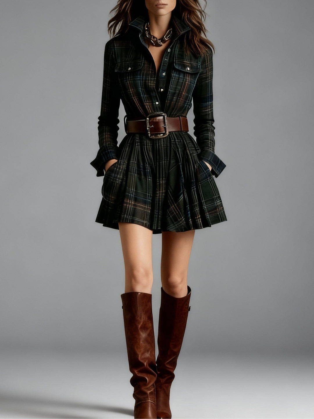 Rosie | Vintage Checked Mini Dress with Belt