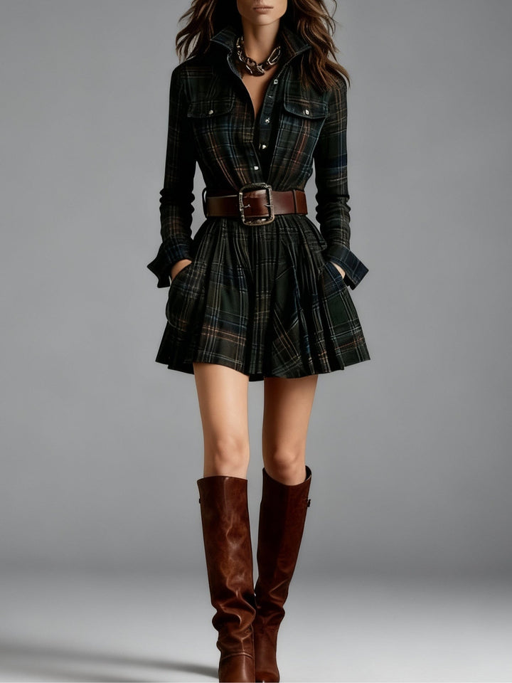 Rosie | Vintage Checked Mini Dress with Belt