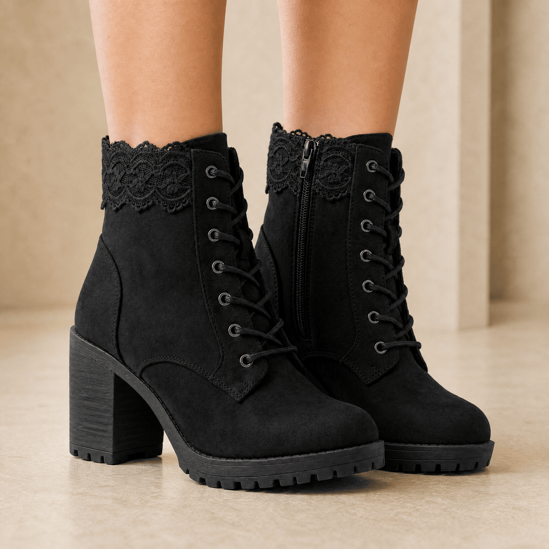 Lacelle - Romantic Lace Trim Suede Ankle Boots