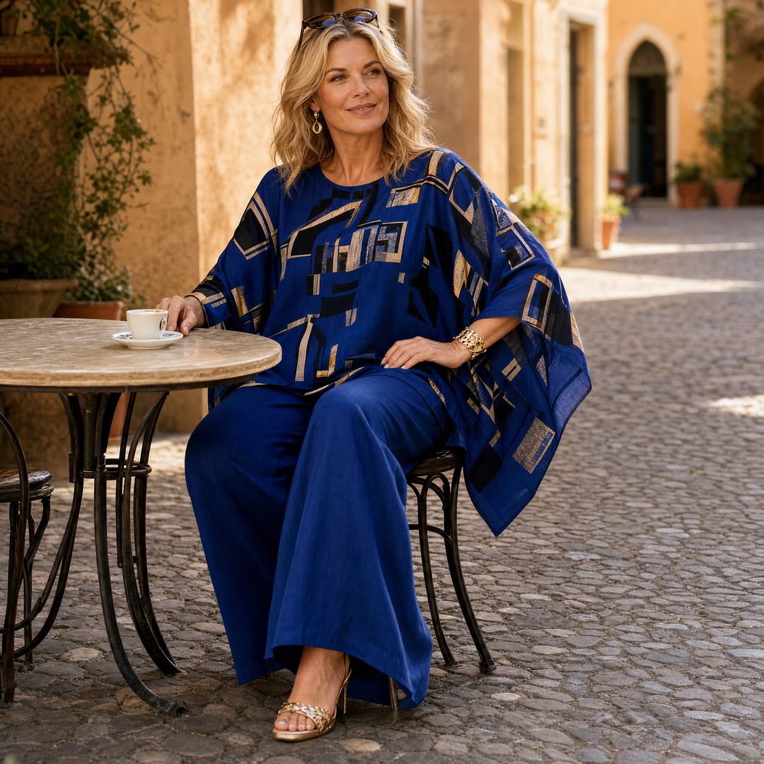 Vesara™ Elegant Batwing Top &amp; Wide-Leg Pants Set