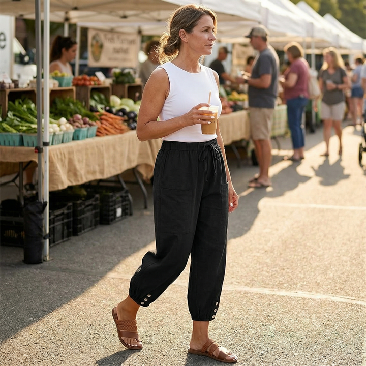 Breezlin – Lightweight Summer Capris with Button Hem