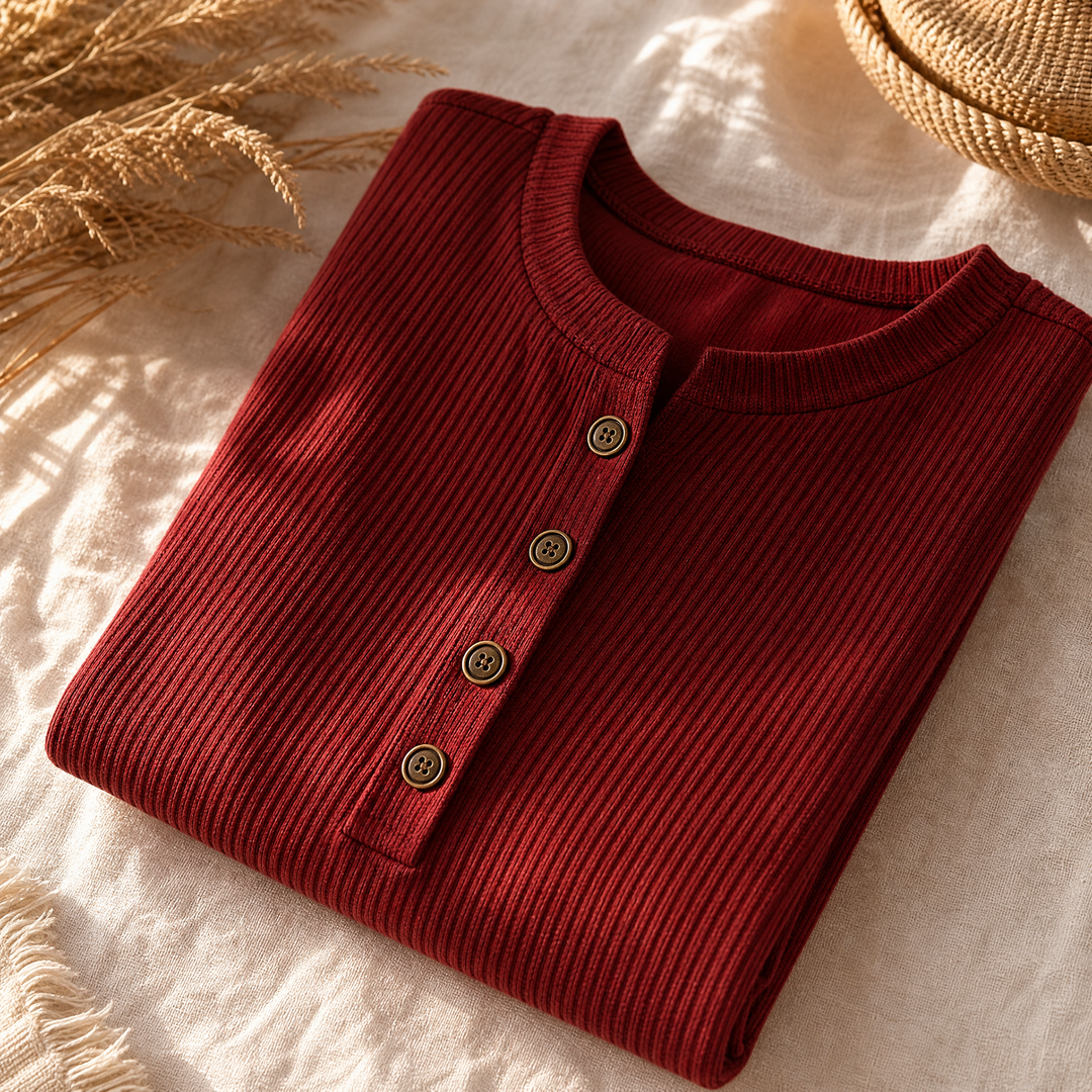 Lunavia™ - Ribbed Button-Up Henley Tunic