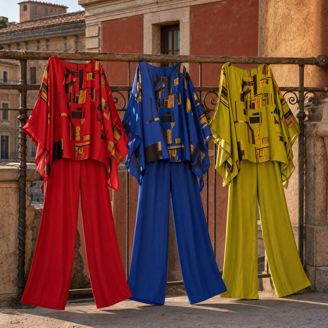 Vesara™ Elegant Batwing Top &amp; Wide-Leg Pants Set